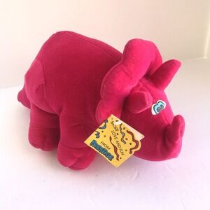 NEW 1985 Prestige Toy Corp Pink Fuchsia Dinosaur Triceratops Velour Korea Plush